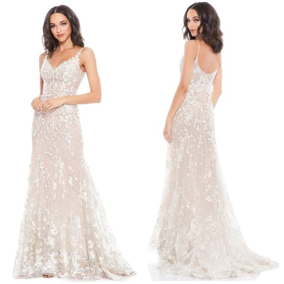 Mac Duggal NWT 67492 Long Spaghetti Strap Formal Dress Sequin Beaded Gown Size 6 - Picture 1 of 11